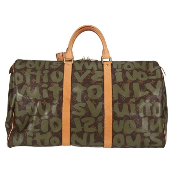 LOUIS VUITTON Monogram Graffiti Keepall 50 Boston Bag Khaki M92196 Auth 115621AM - Picture 2 of 16
